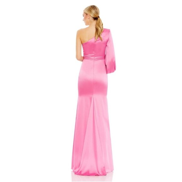 NWT Mac Duggal One Shoulder Bishop Sleeve Trumpet Gown Candy Pink 6 - Picture 4 of 8